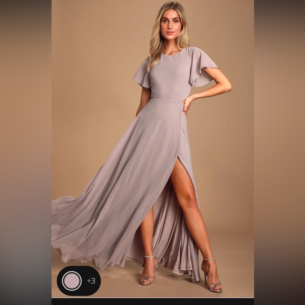 Lulus Garden Bliss Dusty Lavender‎ Flutter Sleeve Cutout Maxi Dress S